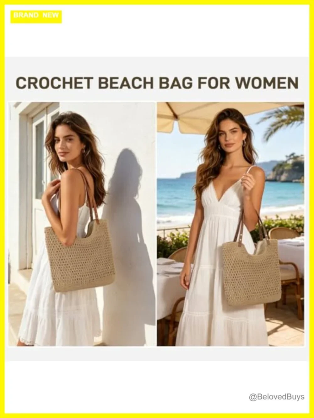 Crochet Beach Bag for Women, Summer Hobo Purse, Knitted Vacation Travel Boho